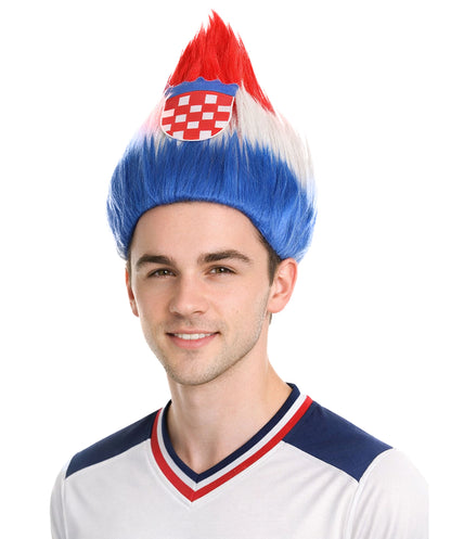 Croatia Flag Sport Troll Wig | Halloween Wigs | Premium Breathable Capless Cap