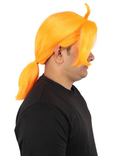 HPO Men's Golden Blonde Curtain Bang Wig | Shoulder Length Wavy Surfer Style, Heat Resistant Synthetic Fiber & Breathable Net | Halloween, Funny Roleplay, Theater, 90s Party & Costume Events