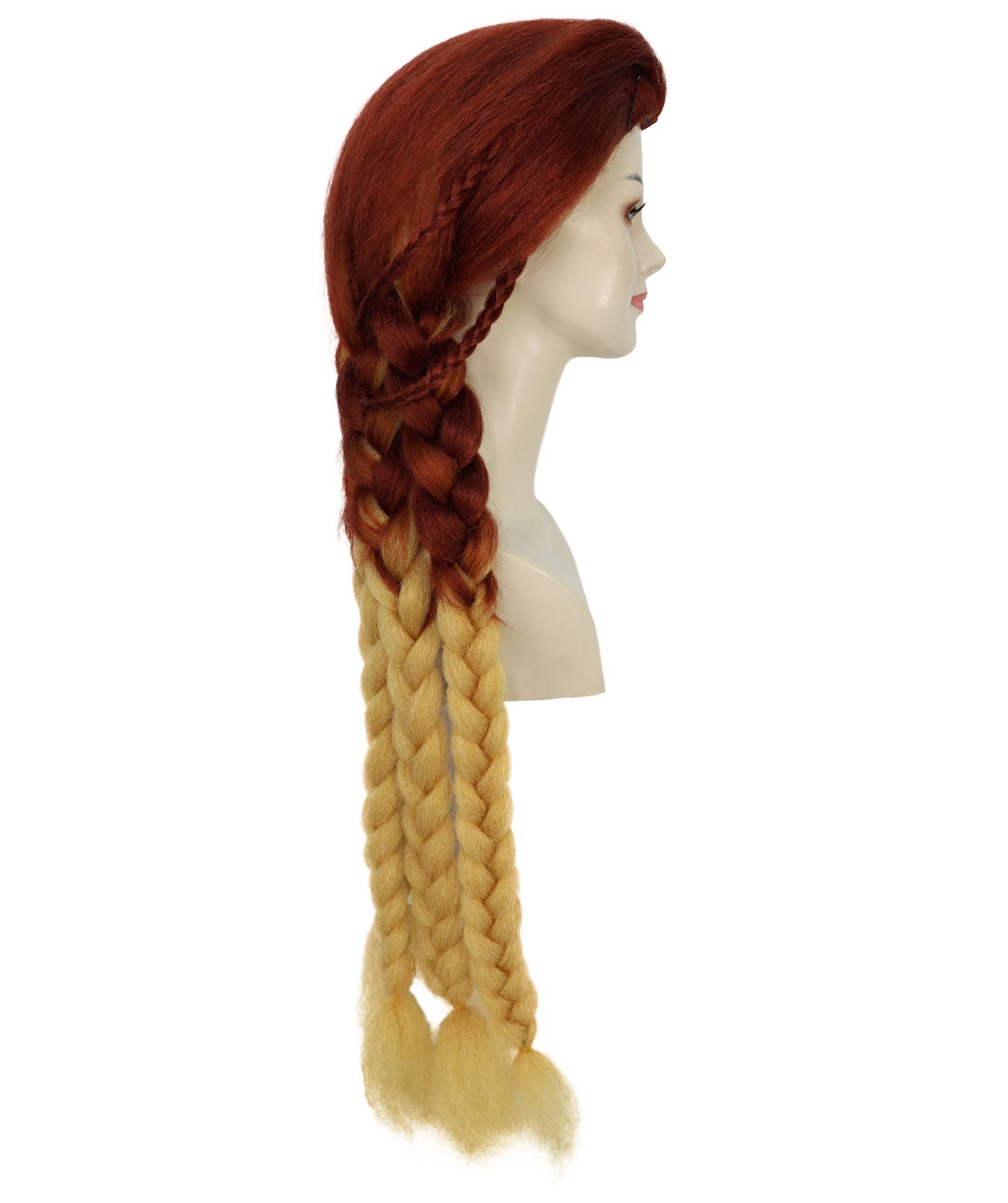 HPO Women’s Fiery Brown & Blonde Wig | Starfire-Inspired Long Straight Hairpiece | Halloween, Stage & Photo Shoot