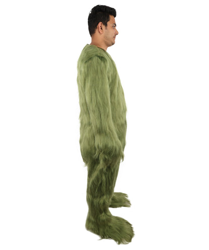 Furry Monster Grinch Christmas Olive Green Santa Costume, Ideal for Halloween