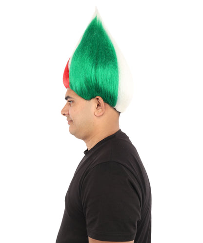 HPO Unisex Jordan Flag Inspired Troll Wig – Tall Spiky Red, Black, and Green Hairpiece | Ideal  for Sport National Events & Parties