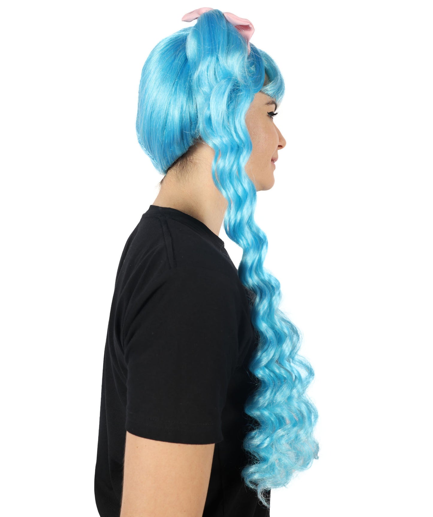 HPO Women's American Singer Long attractive Curly Wig With Bow | Halloween and Cosplay Wig | Flame-retardant Synthetic Fiber