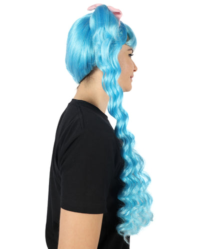 HPO Women's American Singer Long attractive Curly Wig With Bow | Halloween and Cosplay Wig | Flame-retardant Synthetic Fiber