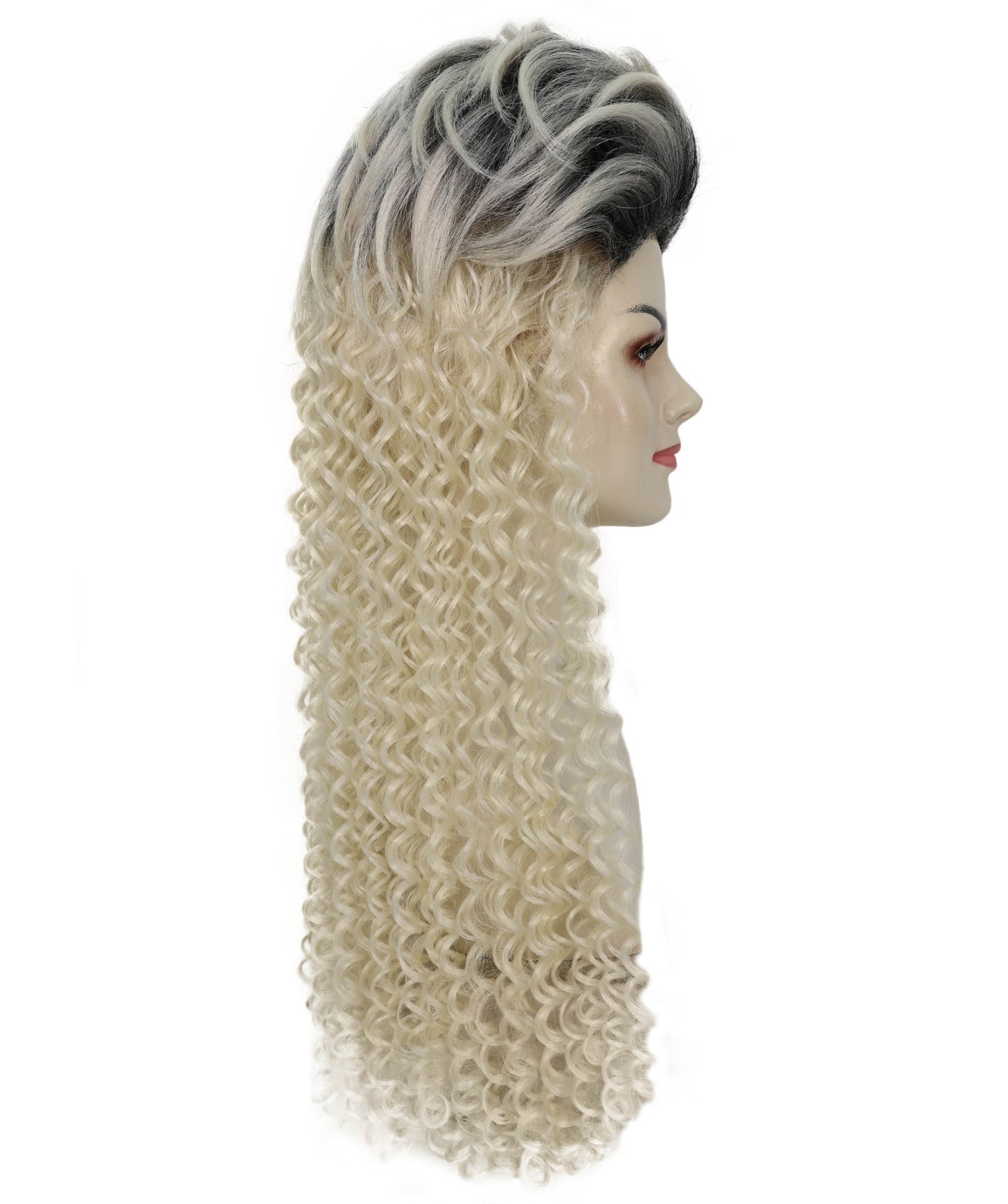 Women's 1980s Bottle Blonde & Grey Costume Wig | Curly Synthetic Retro Hairpiece for Parties | Breatheble Capless Cap