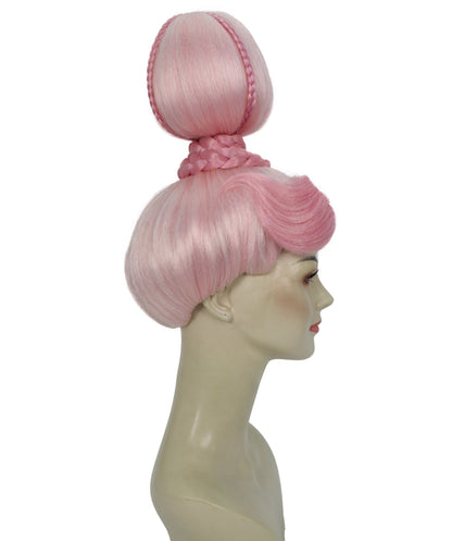 HPO Women's Pink High Bun Wig I Halloween Wig I Flame-retardant Synthetic Fiber