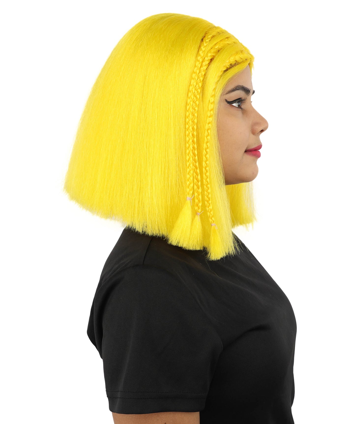 HPO Celebrity-Style 11 Inch Green Rooted Blonde Front Braided Straight Wig | Shoulder-Length Fun, Bold, and Stylish Hairpiece  | Ideal for Halloween, Cosplay, and Themed Parties