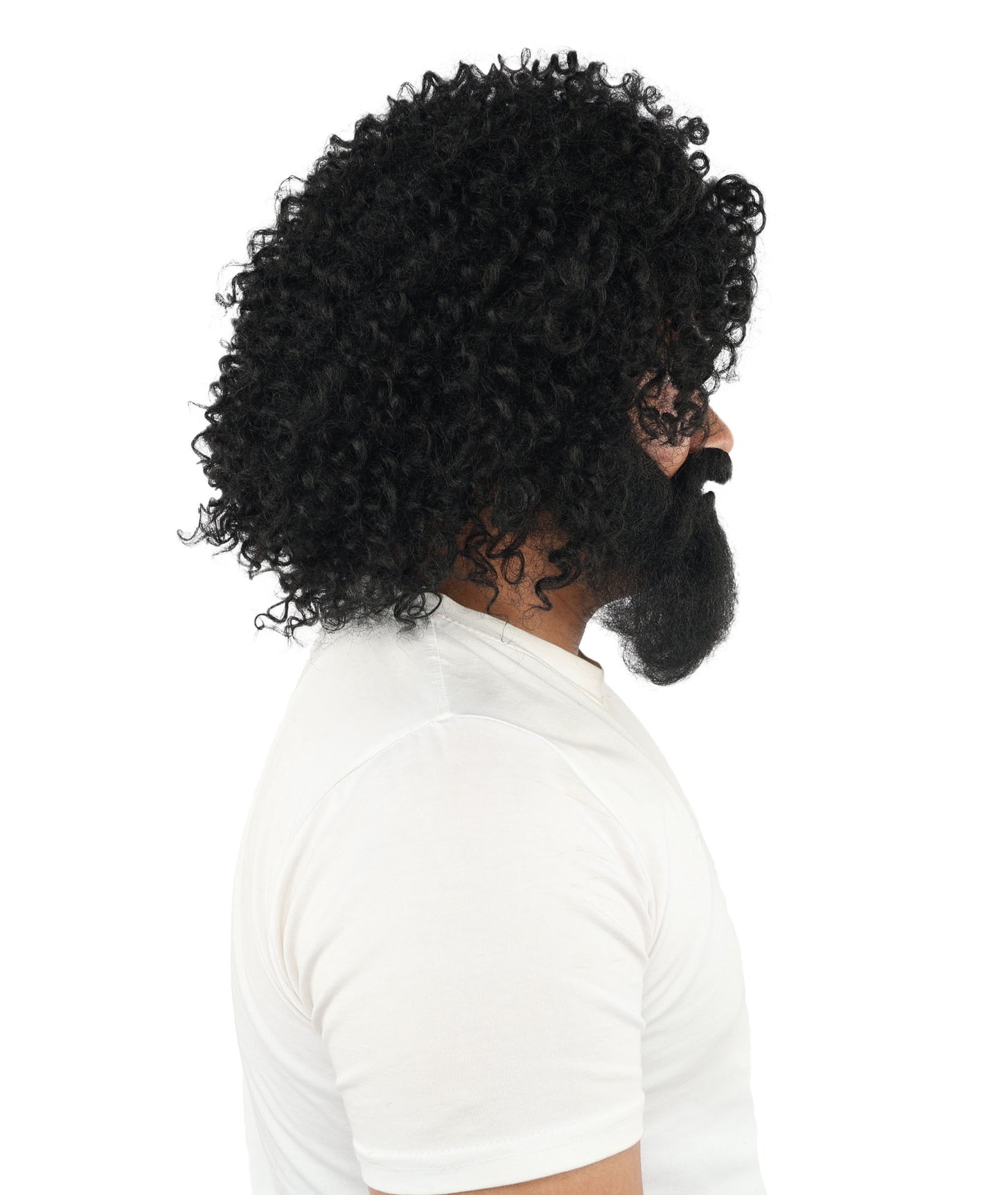 HPO Men's Wild Caveman Orange Wig Beard & Mustache Set | Massive Frizzy Orange Afro and Full Beard Set with Messy Texture | Prehistoric Costume, Viking Cosplay, Halloween, and Funny Party Props