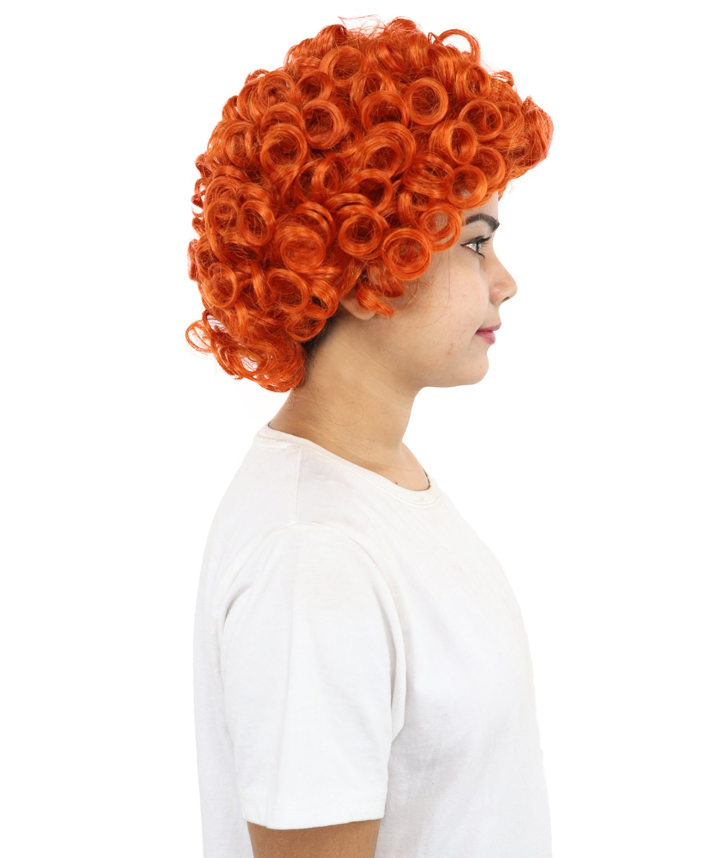 HPO Women's Copper Red Afro Wig – 11 Inch Tight Curls with Capless Cap | Synthetic Curly Hairpiece for Halloween, Disco, Clown, Cosplay & Pride Events