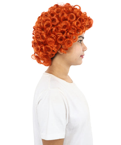 HPO Women's Copper Red Afro Wig – 11 Inch Tight Curls with Capless Cap | Synthetic Curly Hairpiece for Halloween, Disco, Clown, Cosplay & Pride Events