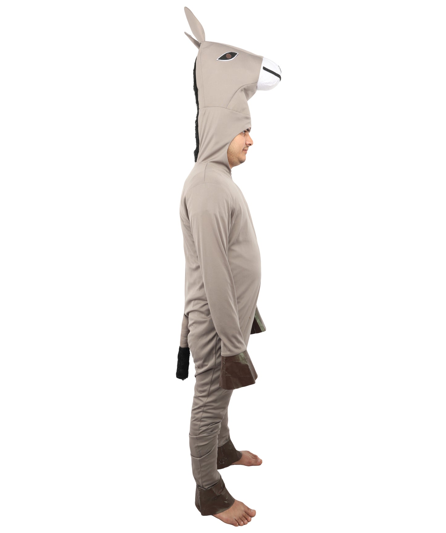 HPO Men's Hooded Donkey Costume| Gray Animal Jumpsuit for Halloween