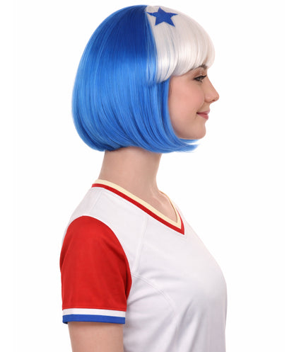 Panama Flag Sport Party Bob Wig | National Pride Red White Blue | Premium Breathable Capless Cap