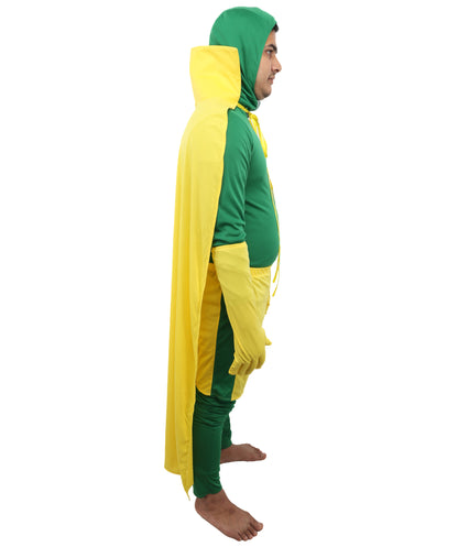 HPO Men's Cosplay Green & Yellow Costume - Red Cloak, Top, and Pants Full Set for Adults, Perfect for Themed Events
