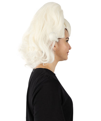 HPO Georgina Custom Wig for Women, White Wavy Elegant Styling, Premium Breathable Capless Cap with Flame Retardant Synthetic Fiber Hair
