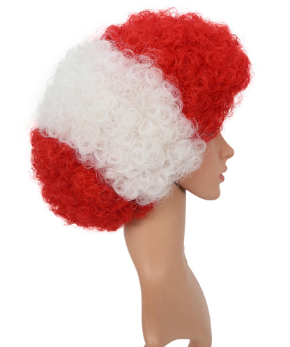HPO Austria Clown Wig – Red White Afro Flag Wig | Fun Sports Fan Wig for Matches, National Celebrations, Parties & Events