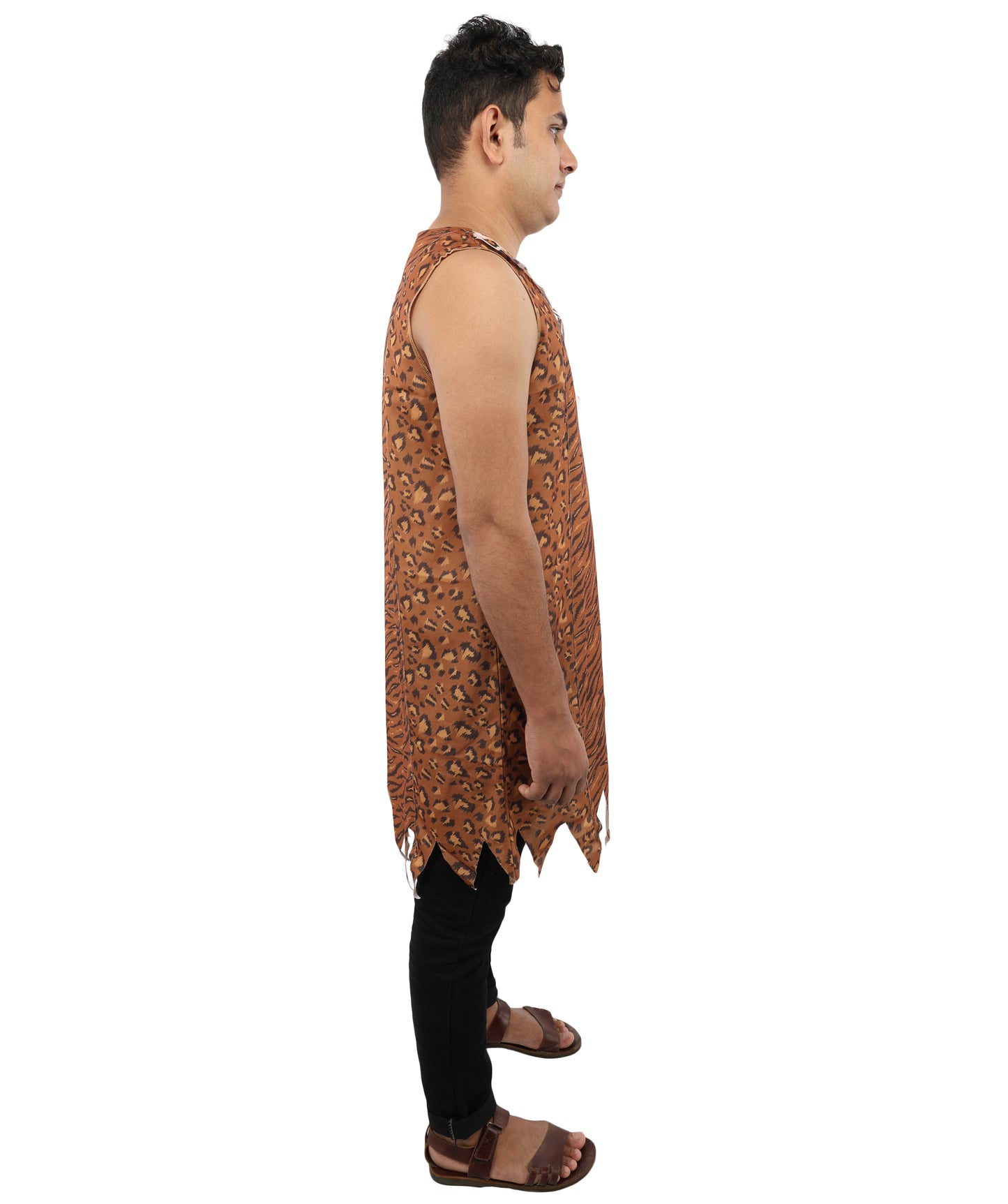 HPO Men’s Tiger-striped Prehistoric Caveman Tunic Costume | Sleeveless Jungle Outfit | Ideal for Halloween, Cosplay, and Theme Parties