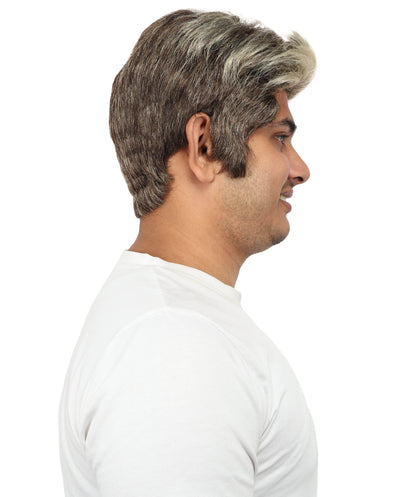 HPO Men's Short Grey & Brown Wig | Natural-Looking Synthetic Hair with Layered Texture | Classic Everyday Cosplay & Costume Style