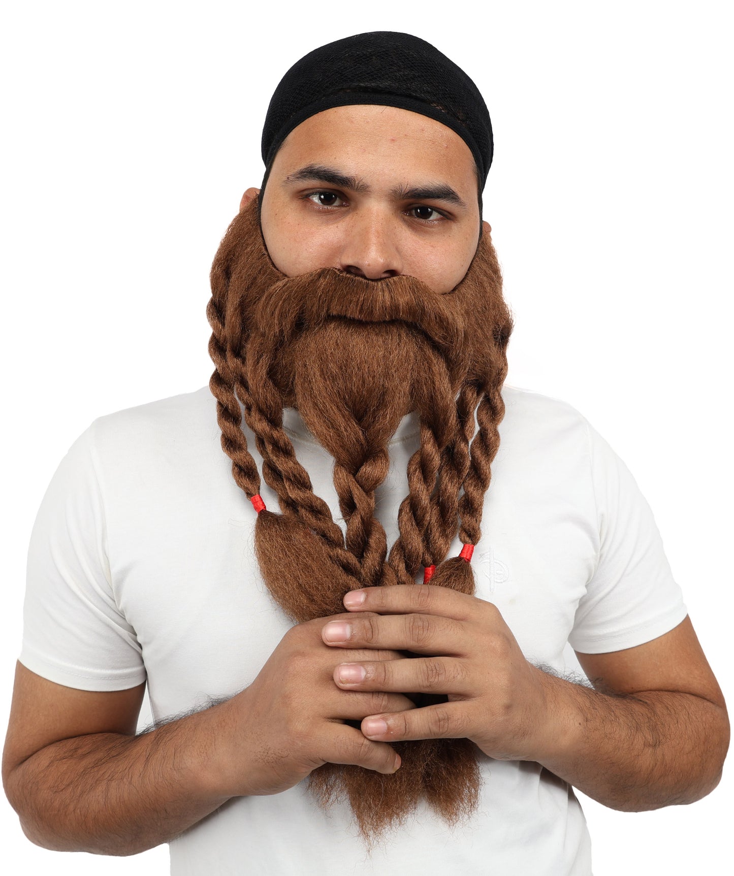 HPO Men's Warrior Beard &Mustache Accessory | Long Brown Synthetic Beard with Mustache Set | Medieval Fantasy Roleplay Look