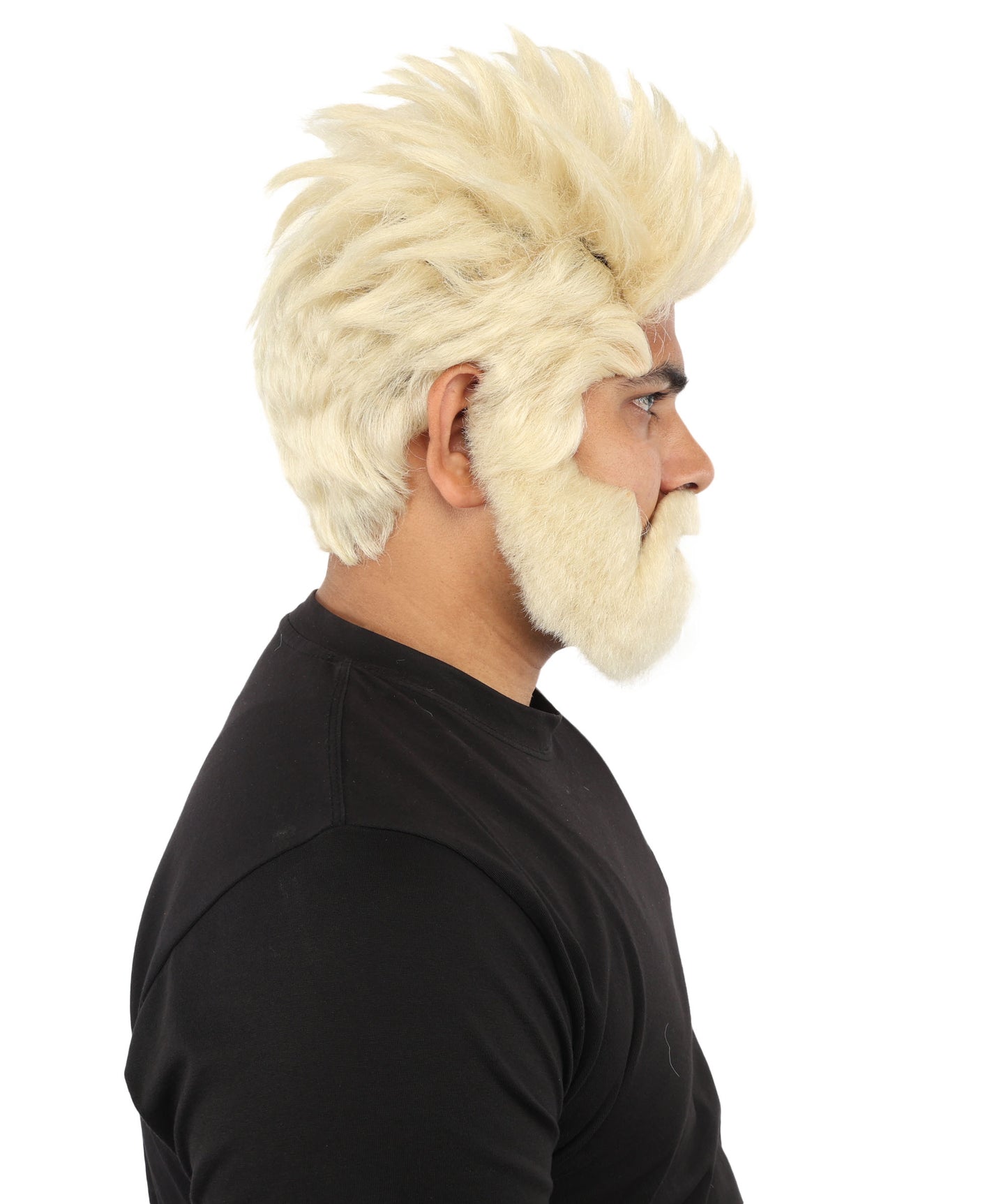HPO Men’s Animated Genius Spiky Wig Beard & Mustache Set  – Wild Mad Scientist Pointed Beard & Curled Mustache Combo | Ideal for Animated Cosplay, Halloween Parties & Events