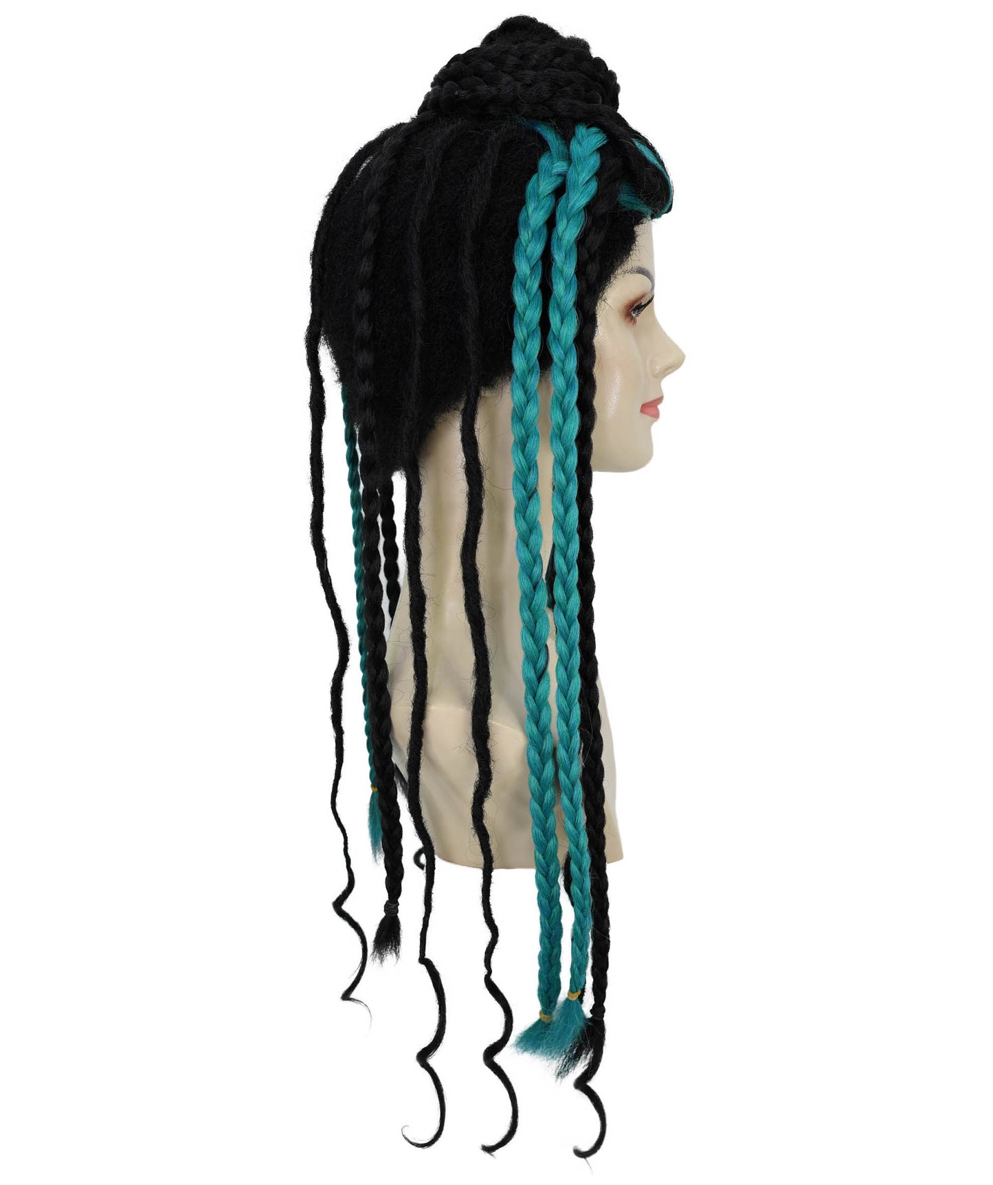 HPO Women’s Afro Fusion Braided Multicolor Wig with Hair Accessories | Ombré Braids for Cosplay & Halloween | Flame-Retardant Synthetic Fiber | Festival Ready Look