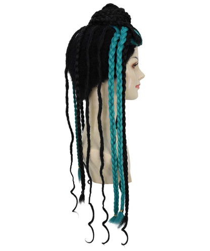 HPO Women’s Afro Fusion Braided Multicolor Wig with Hair Accessories | Ombré Braids for Cosplay & Halloween | Flame-Retardant Synthetic Fiber | Festival Ready Look