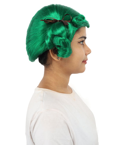 HPO Women's Golden White Mixed Curly Pigtail Wig | Messy Ringlet Twin Tails with Attached Fabric Ribbons, Synthetic Fiber & Breathable Cap | Halloween, Movie Character Roleplay, Costume Party & Theater