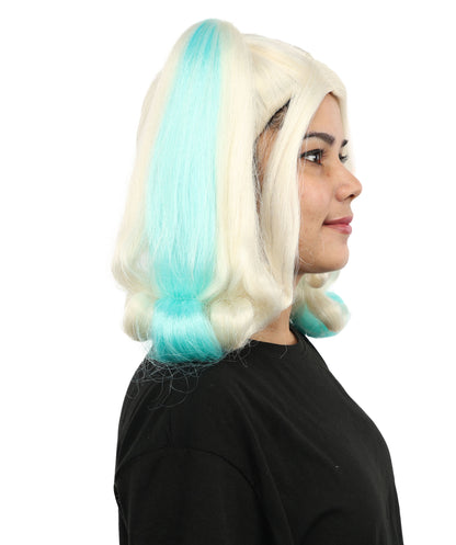 HPO Women’s Pop Diva Inspired Wig | Light Blue & Blonde High-Volume Theatrical Hairstyle | Synthetic Lace Front Wig for Cosplay, Halloween & Stage