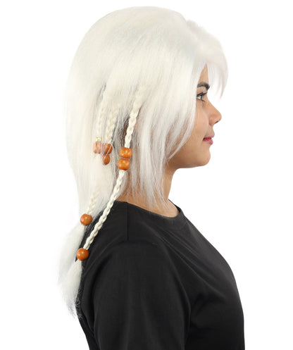 HPO Adult Women's Long Tribal Braided Wig | Multiple Color Options | Dark Shaggy Bob with Beaded Strands, Synthetic Fiber & Breathable Cap | Halloween, Sci-Fi Roleplay, Fantasy Costume