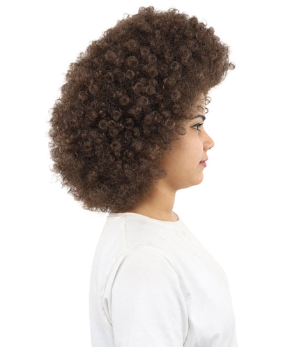 HPO Women’s 15 Inch Curly Ash Brown Mixed Afro Wig – Synthetic Lightweight Retro Hair Capless Cap | Ideal for Parties, Dress-Up, and Cosplay Looks