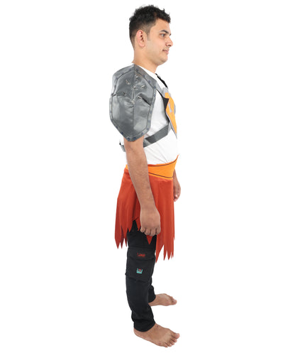 HPO Men's Tribal Warrior Costume – Grey Top & Brown Skirt | Fantasy Battle Outfit for Halloween, Cosplay, Parties