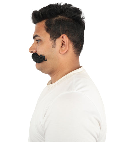 HPO Men’s Brown Curled Handlebar Mustache – Vintage Style Fake Facial Hair for Retro Characters | Ideal for Halloween, Cosplay and Themed Parties
