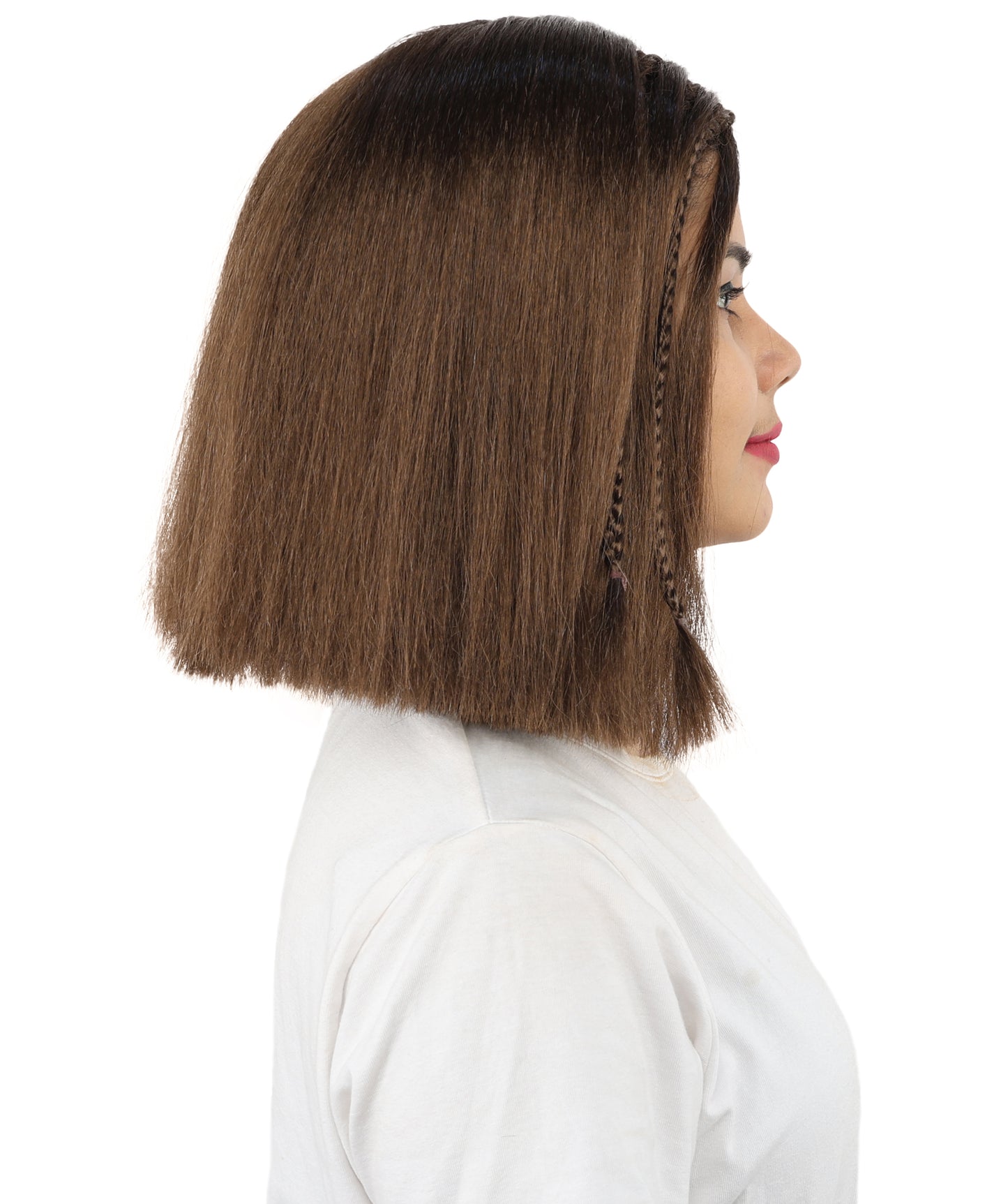 HPO Celebrity-Style 11 Inch Green Rooted Blonde Front Braided Straight Wig | Shoulder-Length Fun, Bold, and Stylish Hairpiece  | Ideal for Halloween, Cosplay, and Themed Parties