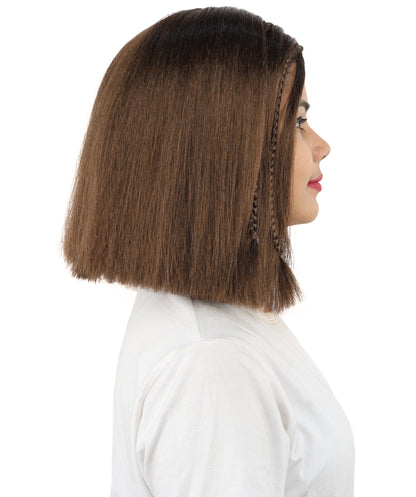 HPO Celebrity-Style 11 Inch Green Rooted Blonde Front Braided Straight Wig | Shoulder-Length Fun, Bold, and Stylish Hairpiece  | Ideal for Halloween, Cosplay, and Themed Parties