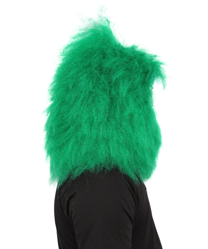 HPO Unisex Green Animal Fur Monster Costume Bundle – 75 Inch Full Outfit with Head Mask & Body Suit | Plush Mascot Style Costume for Halloween and Cosplay