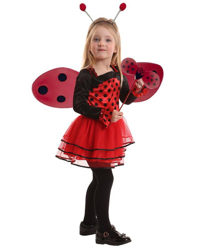 HPO Girl's Black and Red Cute Polka Dot Little Ladybug Costume | Suitable for Halloween | Flame-retardant Synthetic Fabric