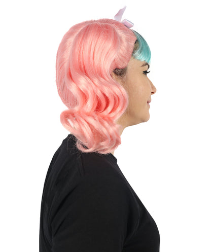 HPO Women's American Singer Pink & Mint Green Double Ponytail Wig | Halloween and Cosplay Wig | Flame-retardant Synthetic Fiber