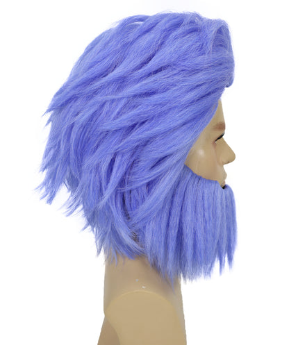 HPO Men's Short Wave Blue Mixed Beard and Wig | Bold Hair & Facial Hair for Halloween and Stage | Breatheble Capless Cap