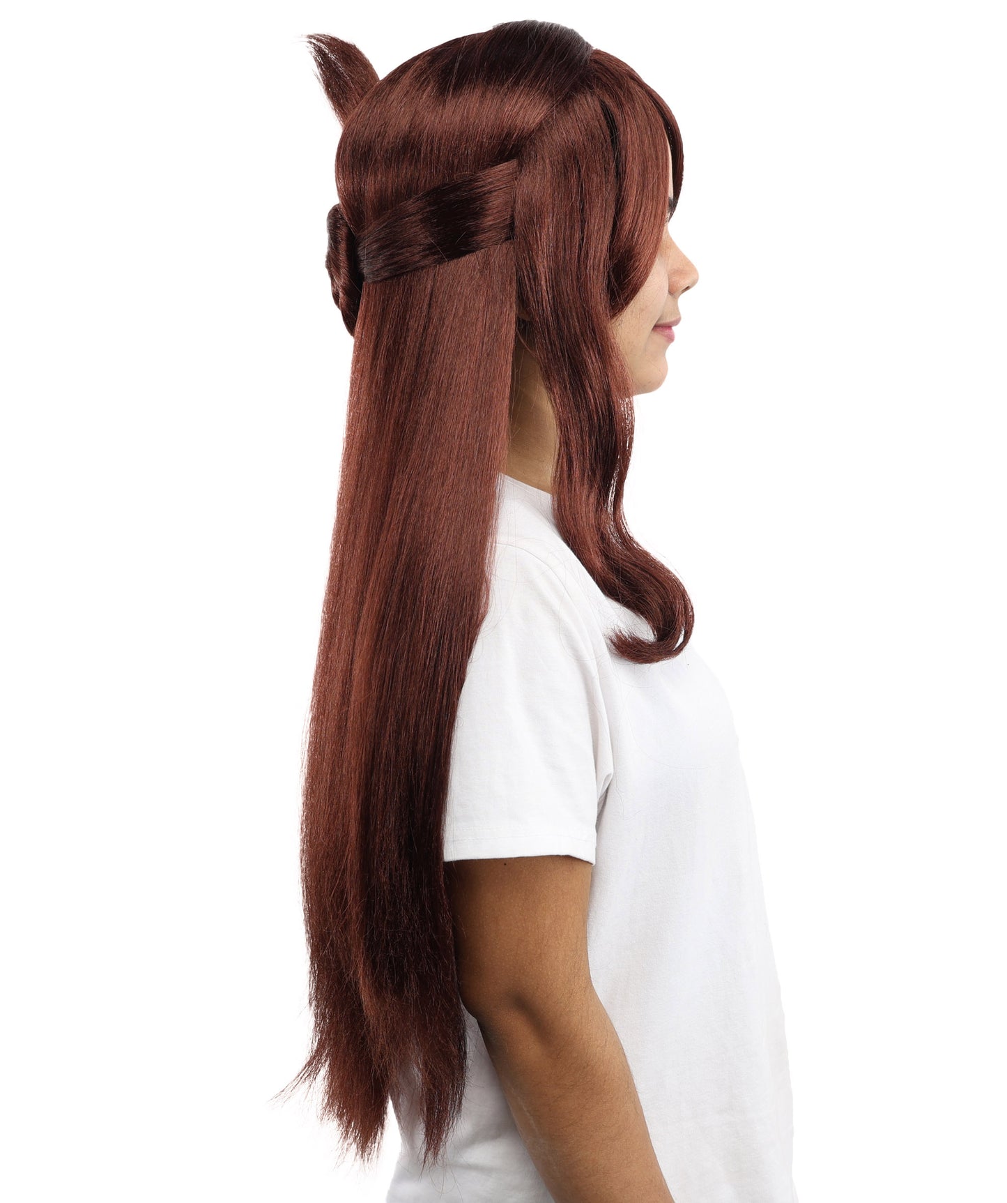 HPO Women's Chocolate Brown Anime Character Wig | Synthetic Fiber with Side Swept Bangs and Top Tuft | Halloween Party and Comic Con Events