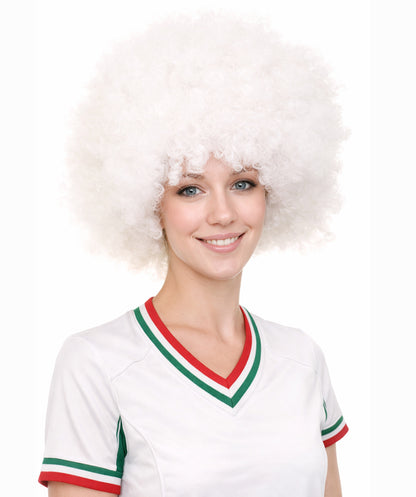 Glow-In-The-Dark Unisex Afro Wig | White Jumbo Super Size Stage/Event Fancy Halloween Wig | Premium Breathable Capless Cap