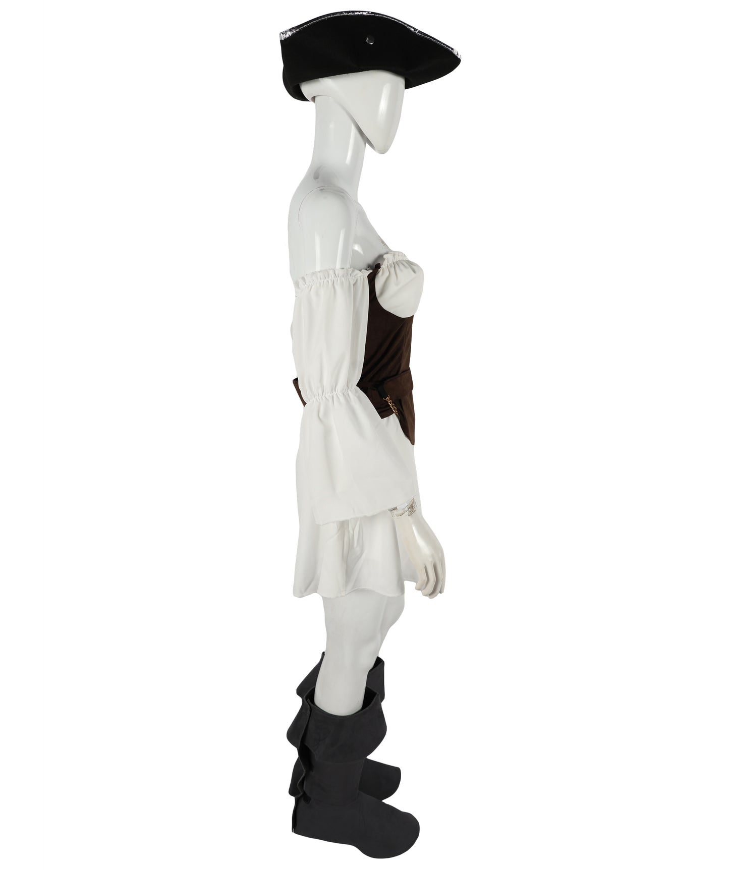 HPO Adult Women's Brown and White Inflatable Pirate Costume | Fun Halloween & Party Outfit | Medieval Fantasy Outfit with Accessories