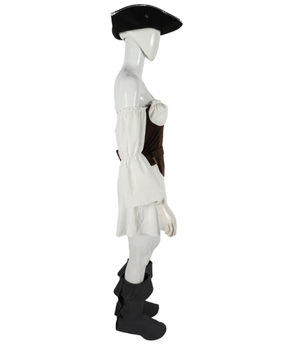 HPO Adult Women's Brown and White Inflatable Pirate Costume | Fun Halloween & Party Outfit | Medieval Fantasy Outfit with Accessories