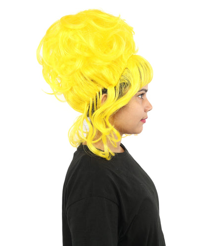 HPO Adult Women's Elegant Updo Tendril Wig | Multiple Color Options | Pastel peach hue, create of synthetic fiber, high teased volume with face-framing strands, breathable capless cap | Party, Halloween, theater, drag, performance, costume events
