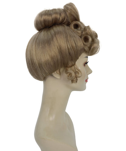 HPO Women’s Vintage Edwardian Updo Dark Blonde Wig | Classic Early 20th Century Hairstyle | Synthetic Fibers with Adjustable Cap for Cosplay & Stage