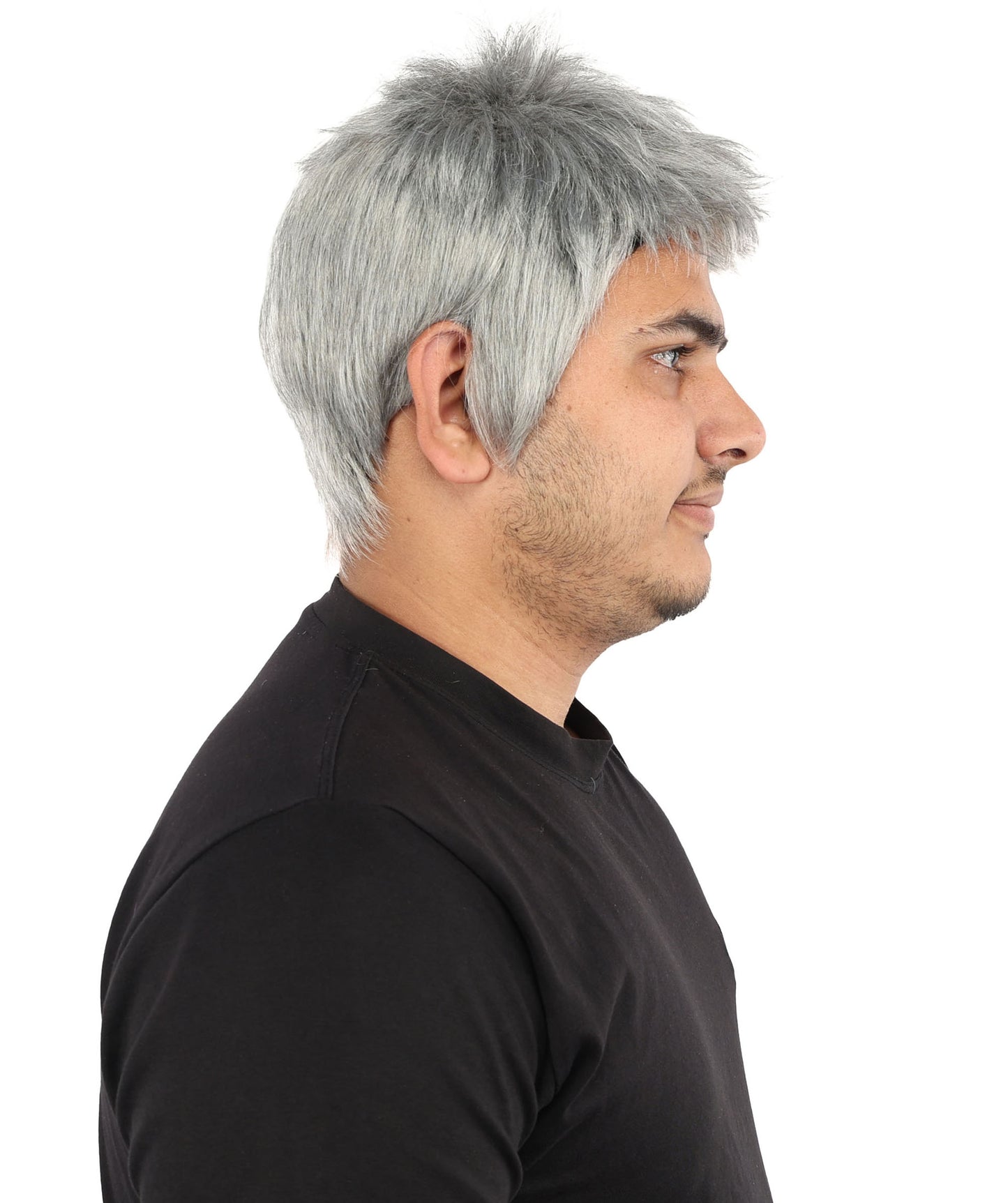 HPO Men's Short Textured Mens Wig | 10 Inch Grey Straight Layered Capless Design | Party Halloween Cosplay Theater Drag Performance Costume Events