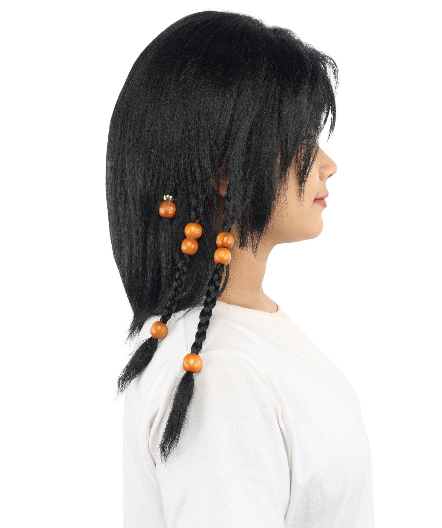 HPO Adult Women's Long Tribal Braided Wig | Multiple Color Options | Dark Shaggy Bob with Beaded Strands, Synthetic Fiber & Breathable Cap | Halloween, Sci-Fi Roleplay, Fantasy Costume