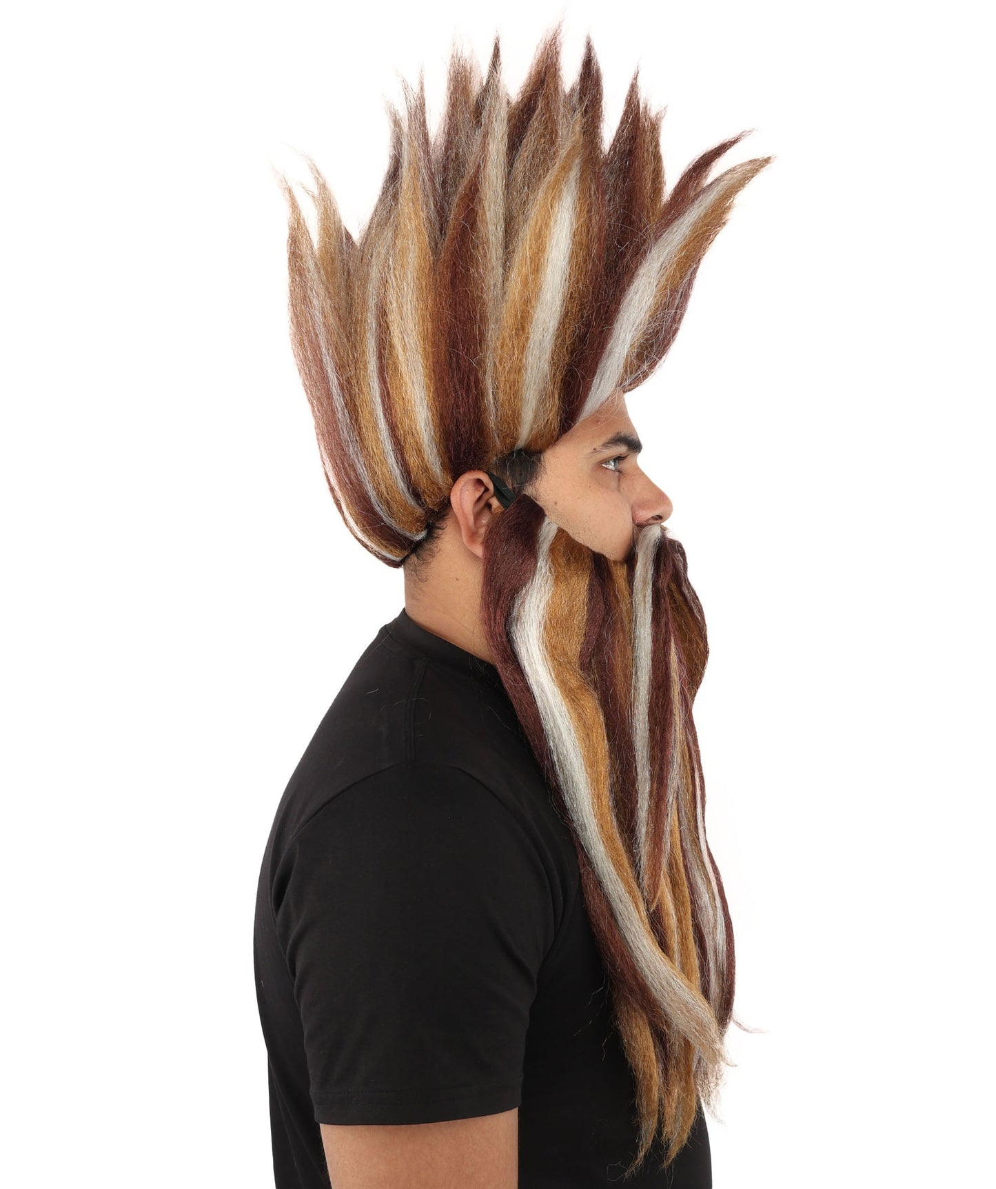 Wild Man Wig Beard & Mustache Set | Voluminous Multicolor Options Messy Hair with Matching Facial Hair, Synthetic Fiber & Breathable Cap | Halloween, Jungle Roleplay, Theater, Carnival & Costume Party