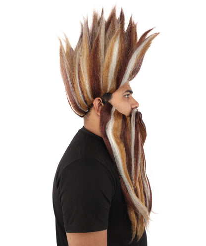 Wild Man Wig Beard & Mustache Set | Voluminous Multicolor Options Messy Hair with Matching Facial Hair, Synthetic Fiber & Breathable Cap | Halloween, Jungle Roleplay, Theater, Carnival & Costume Party
