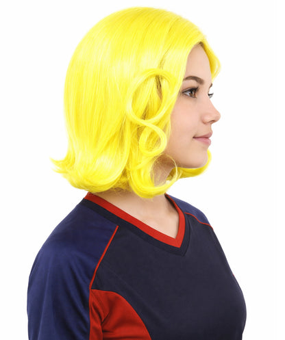 HPO Women's Wavy Bright Yellow Wig | Vibrant Synthetic Medium Hairstyle for Cosplay, Festivals, Stage Shows,  Parties & Photoshoots