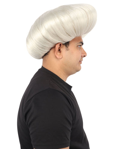 HPO Men's Mad Scientist Wig | High Volume White Vertical Hair with Faux Bald Cap Top & Structured Styling | Halloween Costume Party Theater Prop & Dress Up Accessory | Multicolor Options
