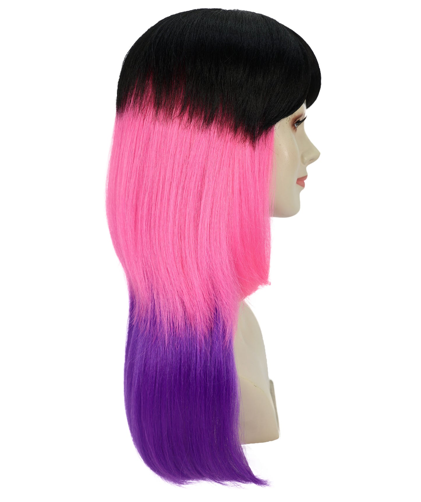 HPO Adult Unisex Tri Color Fruit Punch Wig | Vibrant Black Pink Violet Flame Mix | Synthetic Flame-Retardant Hair | Capless Cap | Halloween Festival Wig