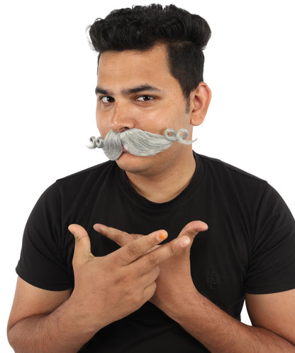 HPO Men’s Brown Curled Handlebar Mustache – Vintage Style Fake Facial Hair for Retro Characters | Ideal for Halloween, Cosplay and Themed Parties